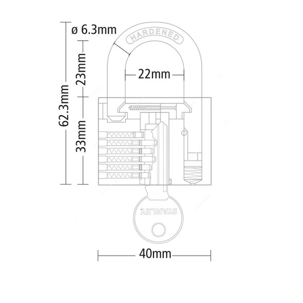 Stanley Keyed Padlock, S742-036, Solid Brass, 40MM, 2 Pcs/Pack