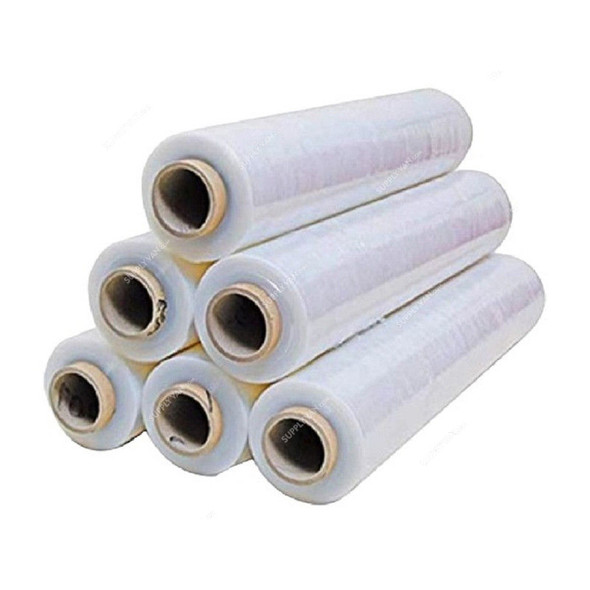 Stretch Film, 3 Kg, 300GM Core, 23 Micron Thk, 500MM Width, Clear, 6 Rolls/Carton