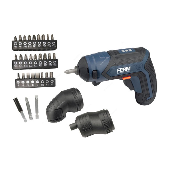 Ferm Cordless Screwdriver Kit, CDM1135, 4V, 1.5Ah, 13 Pcs/Kit