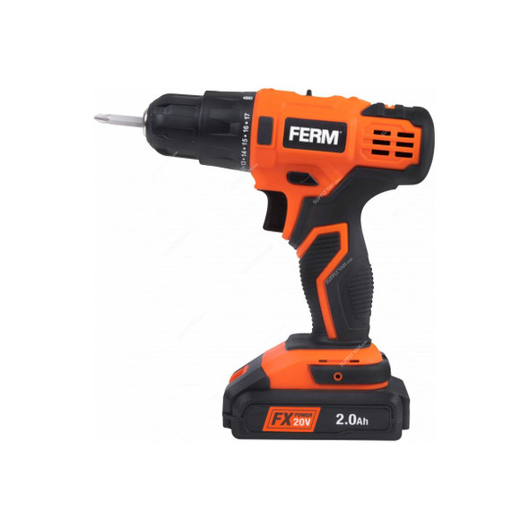 Ferm Cordless Drill Driver, CDM1164, 20V, 2.0Ah, Orange and Black