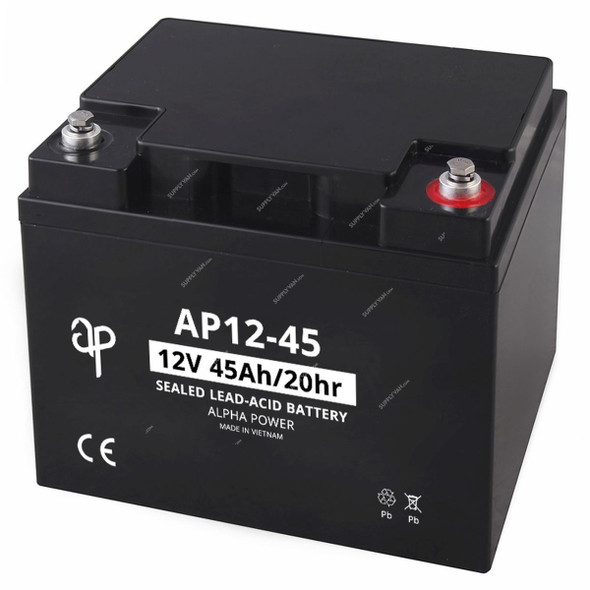 Alpha Power VRLA AGM Battery, AP12-45, 12V, 45Ah