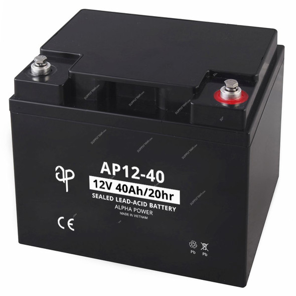 Alpha Power VRLA AGM Battery, AP12-40, 12V, 40Ah