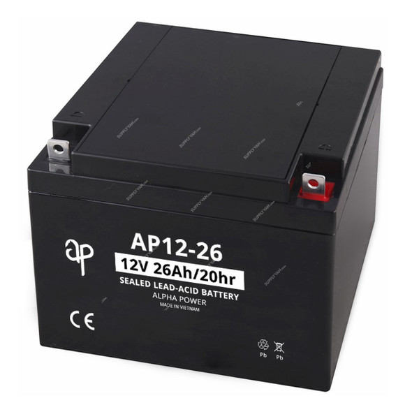 Alpha Power VRLA AGM Battery, AP12-26, 12V, 26Ah
