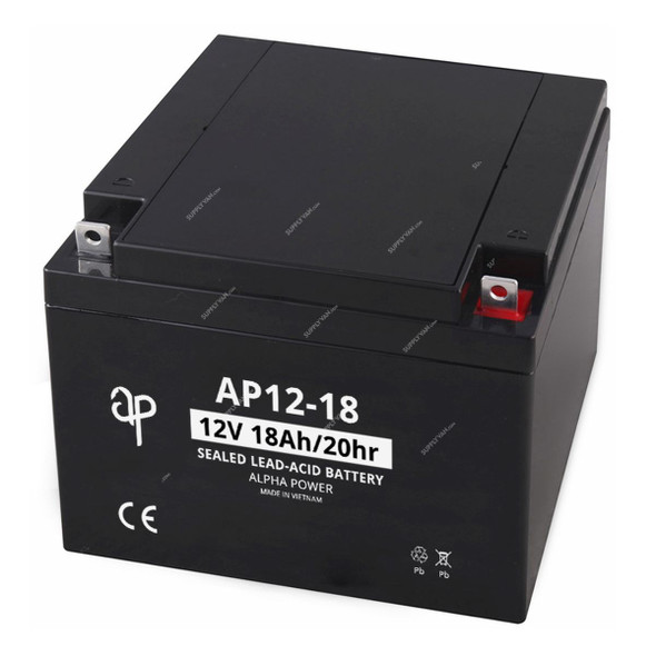 Alpha Power VRLA AGM Battery, AP12-18, 12V, 18Ah