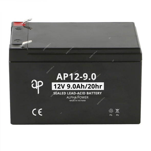 Alpha Power VRLA AGM Battery, AP12-9, 12V, 9.0Ah