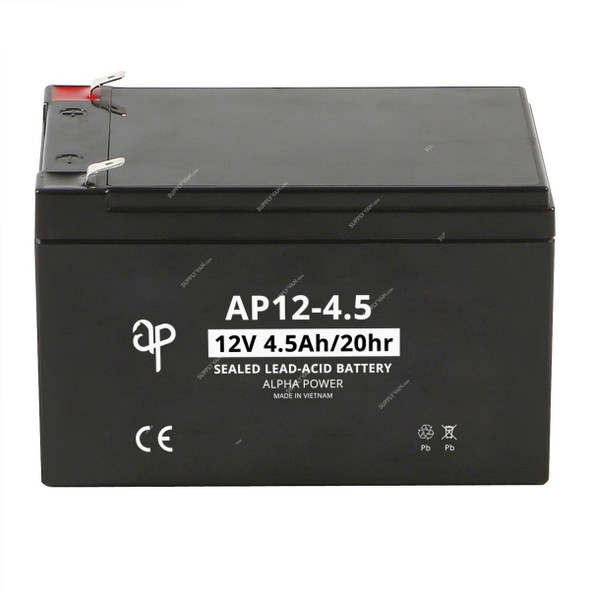Alpha Power VRLA AGM Battery, AP12-4-5, 12V, 4.5Ah