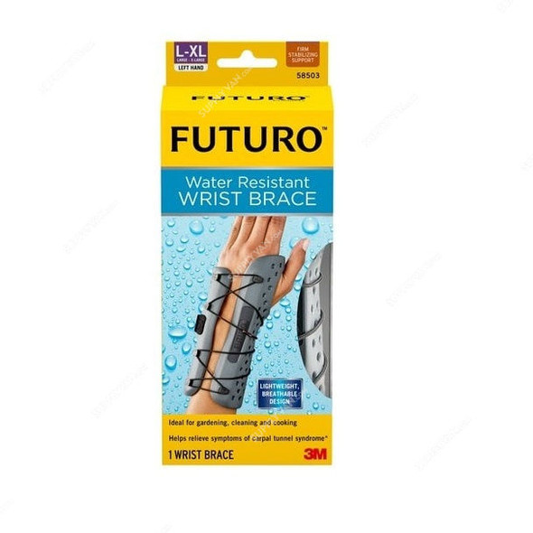 Futuro Water Resistant Wrist Brace for Left Hand, 58503, L/XL, Black