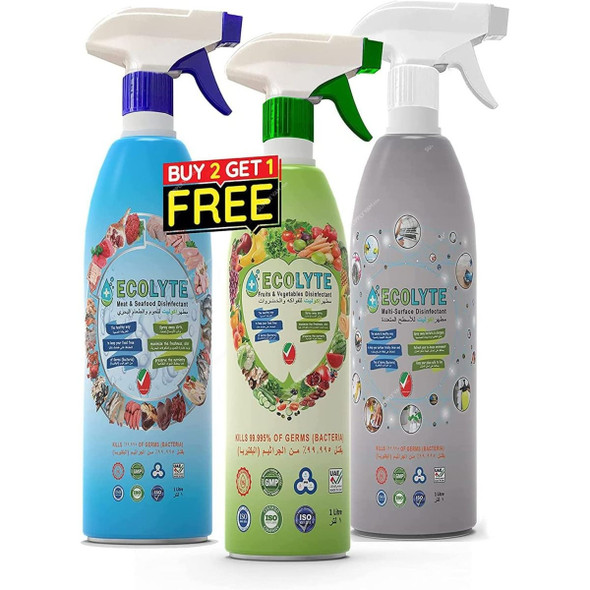 Ecolyte Plus 100% Natural Disinfectant Spray Set, 1 Ltr, 2+1 Free
