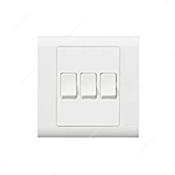 Mk Small Rocker Switch, MV4863WHI, Essential, Polycarbonate, 3 Gang, 2 Way, 10AX, White