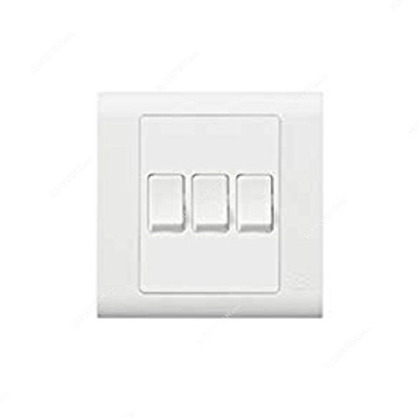 Mk Small Rocker Switch, MV4863W1WHI, Essential, Polycarbonate, 3 Gang, 1 Way, 10AX, White