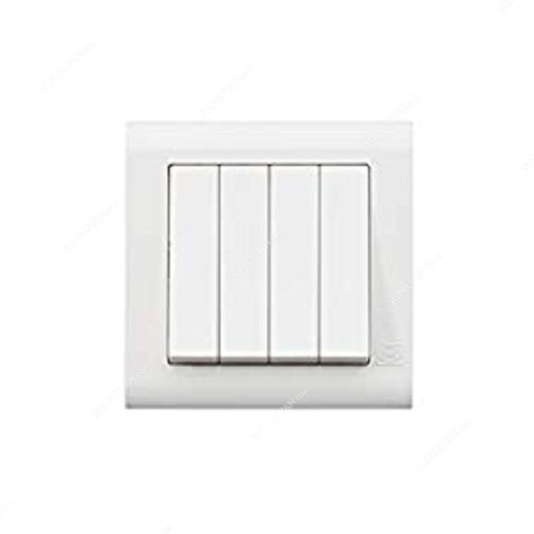 Mk Single Pole Wide Rocker Switch, MV4790WHI, Essential, Polycarbonate, 4 Gang, 2 Way, 20AX, White