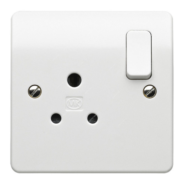 Mk Single Pole Switch Socket, MV2891WHI, Essential, Polycarbonate, 1 Gang, 5A, White