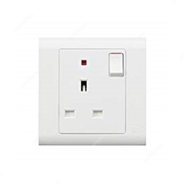 Mk Dual Pole Switch Socket Outlet With Neon, MV2657DPWHI, Essential, Polycarbonate, 1 Gang, 13A, White