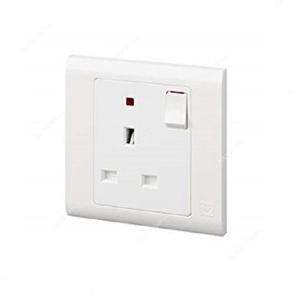 Mk Single Pole Switch Socket Outlet With Neon, MV2657WHI, Essential, Polycarbonate, 1 Gang, 13A, White