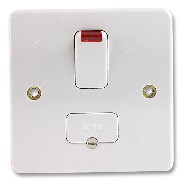 Mk Switched Fused Connection Unit With Neon, K0370WHI, Logic Plus, Thermoset Plastic, 1 Gang, 13A, White