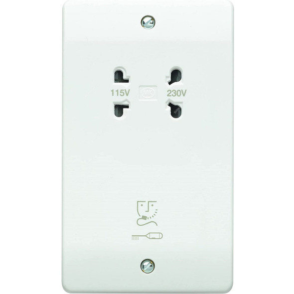 Mk Shaver Socket, K0701WHI, Logic Plus, Thermoset Plastic, IP41, 115-230V, 20A, White