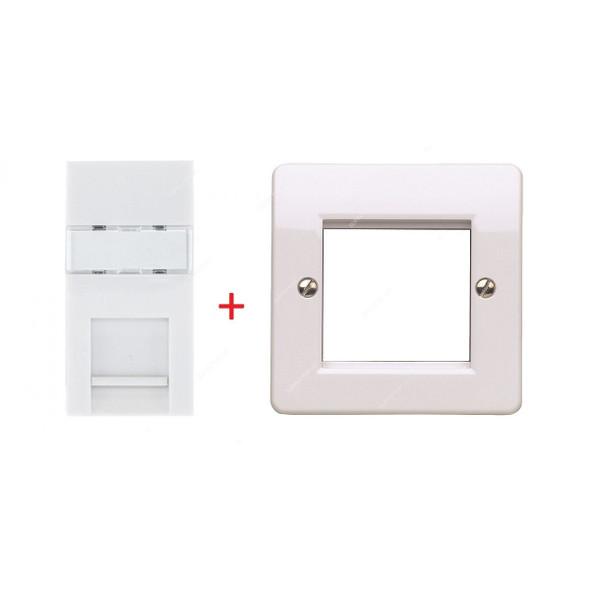 Mk Data Socket Outlet With 2 Module Euro Frontplate, K5846SAWHI+K182WHI, Logic Plus, IP2XD, 1 Gang, RJ45, White, 2 Pcs/Set