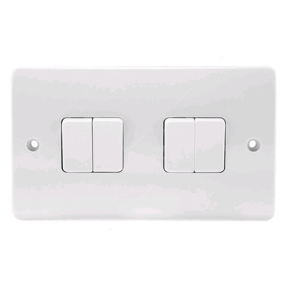 Mk Single Pole Electrical Plate Switch, K4874WHI, Logic Plus, Thermoset Plastic, 4 Gang, 2 Way, 10A, White