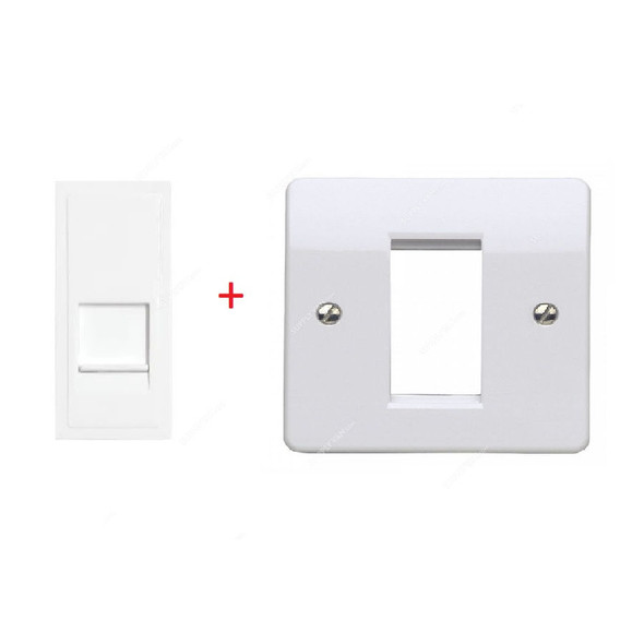 Mk Euro Module Data Socket Outlet With Moulded Euro Front Plate, K181WHI+K5846SAWHI, Logic Plus, Thermoset Plastic, 1 Gang, RJ45, White