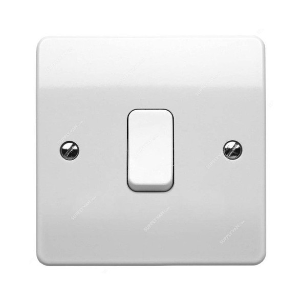 Mk Single Pole Electrical Switch, K4870WHI, Logic Plus, Thermoset Plastic, 1 Gang, 1 Way, 10A, White