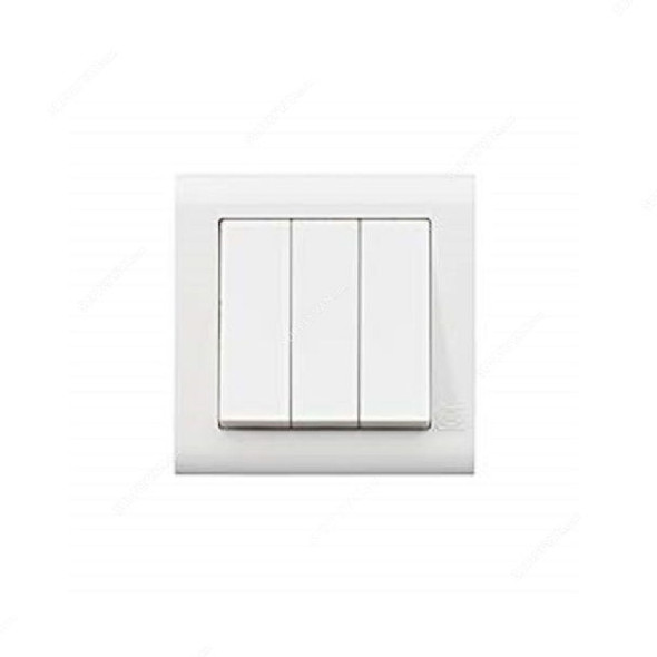 Mk Wide Rocker Switch, MV4783WHI, Essential, Polycarbonate, 3 Gang, 2 Way, 10A, White