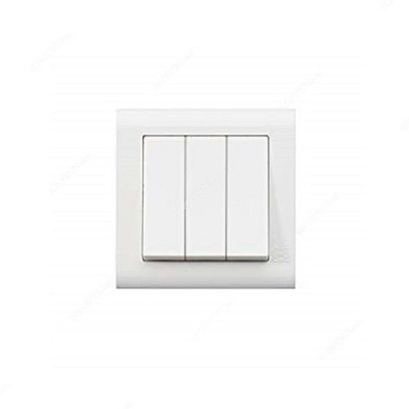 Mk Wide Rocker Switch, MV4783W1WHI, Essential, Polycarbonate, 3 Gang, 1 Way, 10A, White