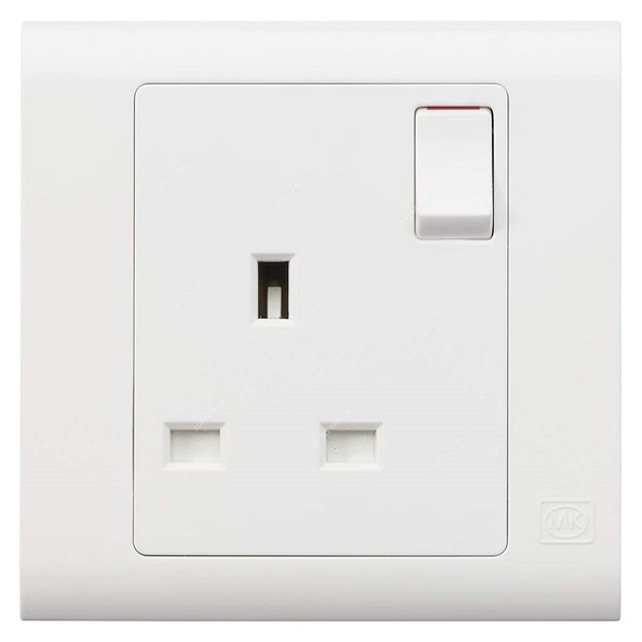 Mk Single Pole Switch Socket, MV2757WHI, Essential, Polycarbonate, 1 Gang, 13A, White