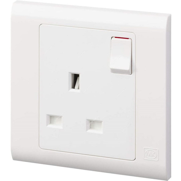 Mk Single Pole Switch Socket, MV2757WHI, Essential, Polycarbonate, 1 Gang, 13A, White
