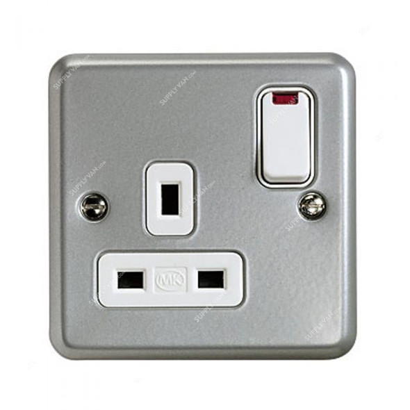 Mk DP Switch Socket Outlet With Neon, K2477ALM, Metalclad Plus, IP4X, 1 Gang, 1 Way, 13A, Aluminium