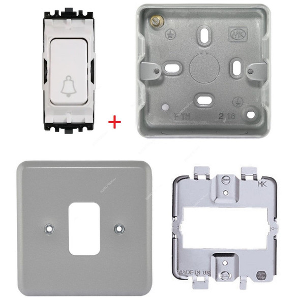 Mk Single Pole Bell Mark Grid Switch Set, K4885BWHI-Set, Metalclad Plus, 1 Gang, 2 Way, 10A, White, 4 Pcs/Set