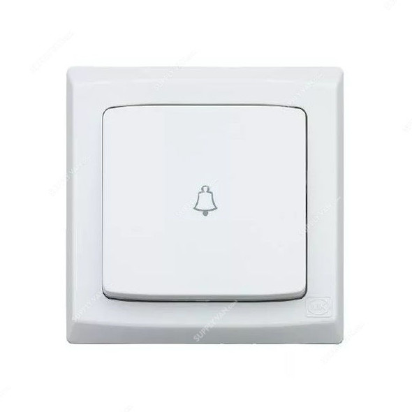 Mk Bell Push Switch With Bell Mark, S4778BWHI, Slim Line Plus, Polycarbonate, 1 Gang, 1 Way, 10A, White