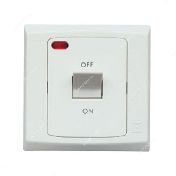 Mk DP Switch With Neon, S5105WHI, Slim Line Plus, Polycarbonate, 1 Gang, 32A, White