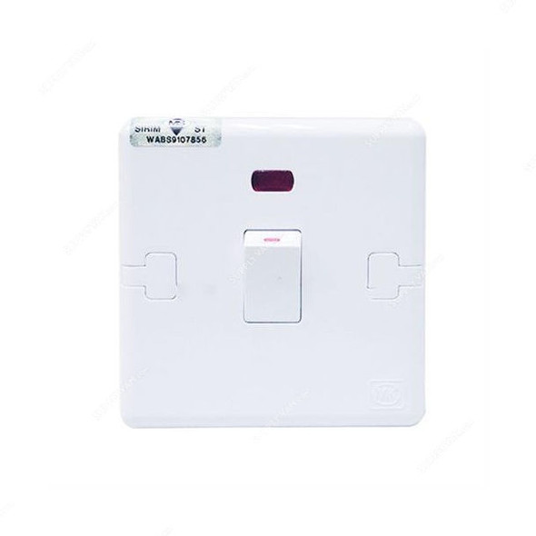Mk DP Switch With Neon, E8423WHI, Essential, Polycarbonate, 1 Gang, 20A, White