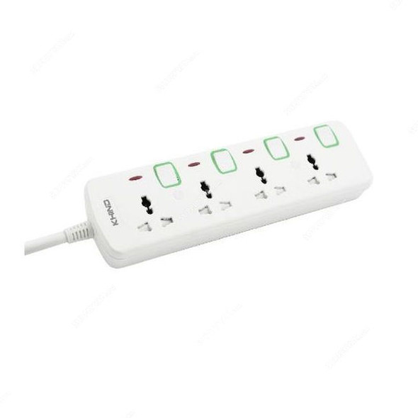 Khind Universal Extension Socket With Neon, ES8143M5M, 4 Way, 13A, 5 Mtrs Cable Length, White/Green