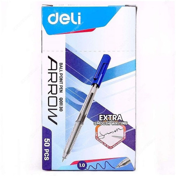 Deli Ball Point Pen With Low Viscosity Ink, EQ01130, 1.0MM, Blue, 50 Pcs/Pack