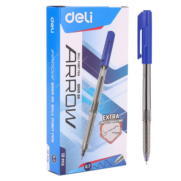 Deli Ball Point Pen With Low Viscosity Ink, EQ00930, 0.7MM, Blue, 12 Pcs/Pack