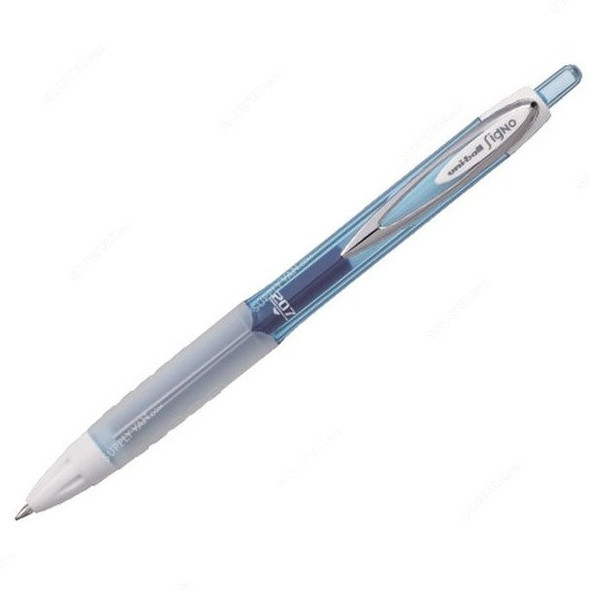 Uni-Ball Retractable Gel Ink Pen, UMN207F-BEL, Signo Fancy, 0.7MM Tip, Light Blue, 12 Pcs/Pack