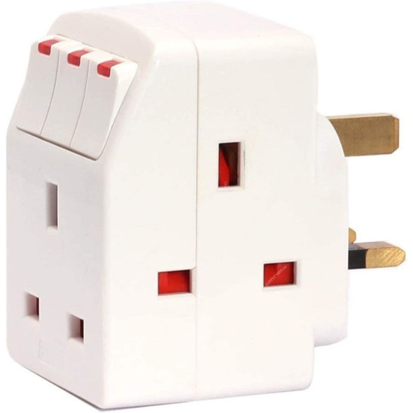 Robustline 3-Way British Plug With Individual Switches, 13A, 125-240V, White