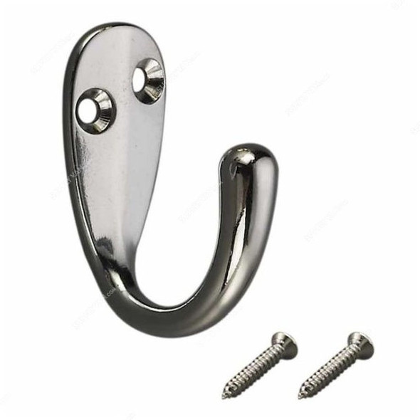 Robustline Wall Mounted Single Coat Hook, Chrome Plated Metal, 33 x 14MM, 3 Pcs/Pack