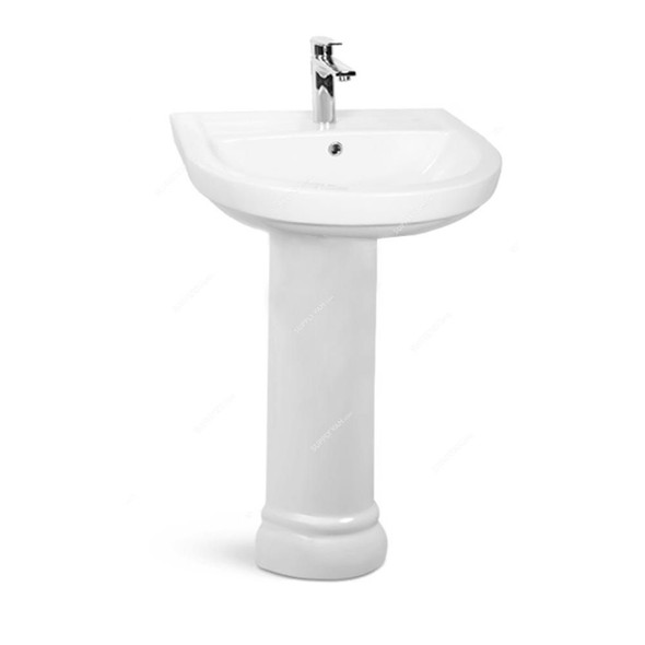 Milano Wash Basin With Full Pedestal, ON-0013, Ceramic, 48CM Width x 56CM Length, White 2 Pcs/Set