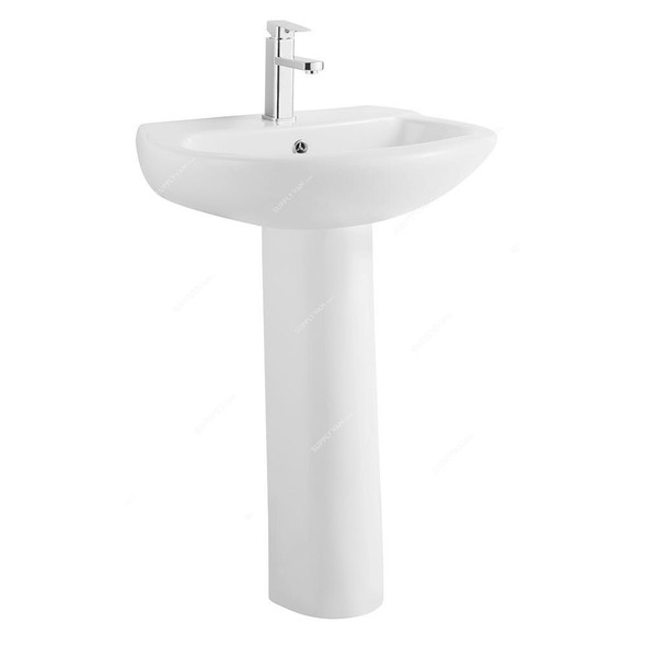 Milano Wash Basin With Full Pedestal, 189-R, Ceramic, 50CM Width x 63CM Length, White 2 Pcs/Set