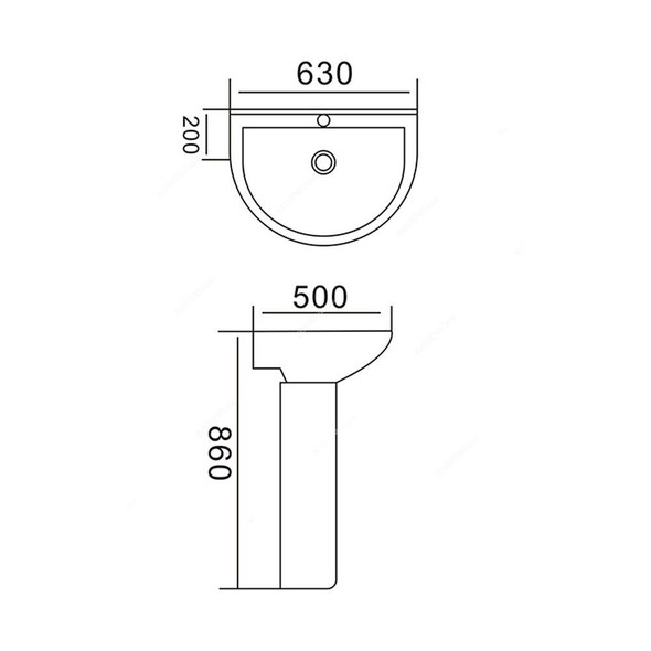 Milano Wash Basin With Full Pedestal, 189-R, Ceramic, 50CM Width x 63CM Length, White 2 Pcs/Set