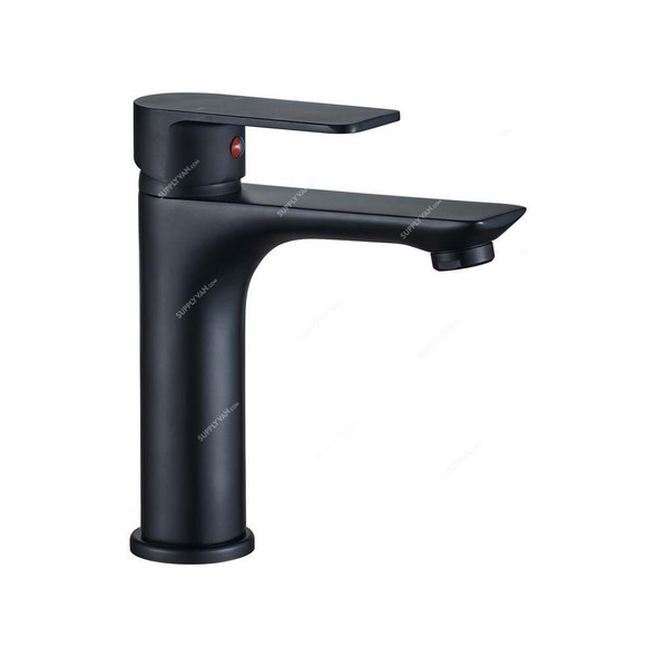 Milano Single Lever Basin Mixer, Lemo, Brass, Matt Black Finish