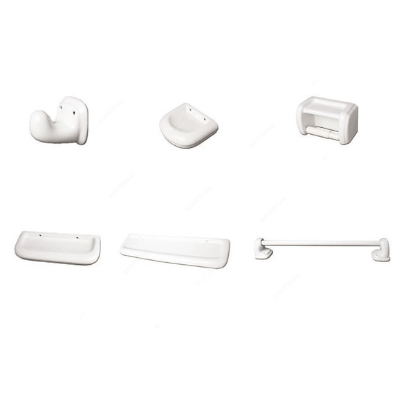 Milano Bathroom Accessories Set, Ceramic, White, 6 Pcs/Set