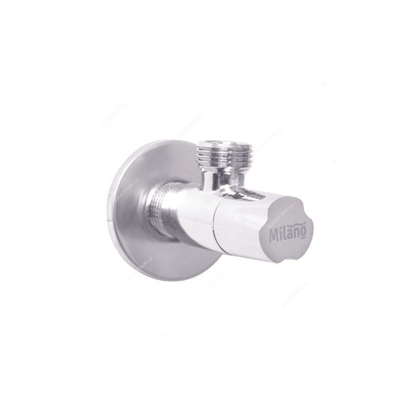 Milano Wall Mounted, Angle Valve, Crown, Brass, 1/2 x 1/2 Inch, Chrome Finish