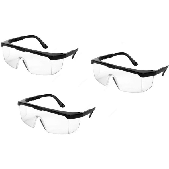Safety Goggle, Polycarbonate, Clear/Black, 3 Pcs/Pack