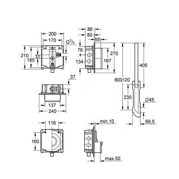 Grohe Flush Valve For Water Closet, 37157000, 1.6 Ltrs/sec, 0.6-3.0 Bar, White