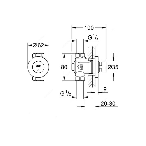 Grohe Self-Closing Shower Valve, 36268000, Euroeco Cosmopolitan T, Metal, 1/2 Inch, Starlight Chrome Finish