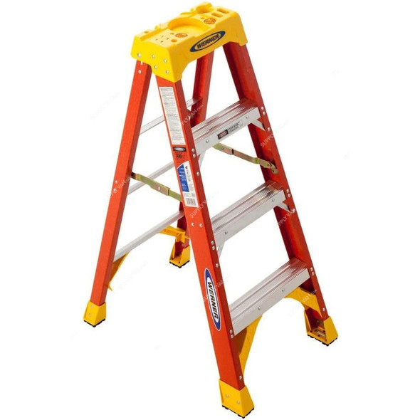 Werner Single Sided Step Ladder, 6204, Fiberglass, 4 Feet Height, 136 Kg Weight Capacity
