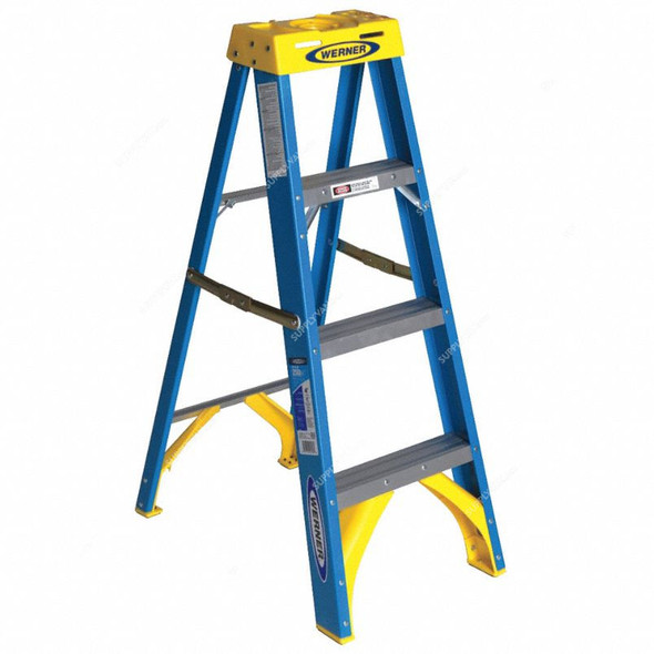 Werner Single Sided Step Ladder, 6004, Fiberglass, 4 Feet Height, 113 Kg Weight Capacity